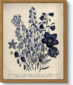 [RESIGILAT] Tablou vintage pe pânză 20x25 cm, decor floral Campanula, înrămat