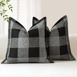 [RESIGILAT] Set 2 huse perna tartan Craciun, 60 x 60 cm, negru-gri
