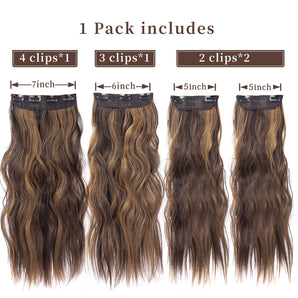 [RESIGILAT] Set 4 Extensii Clip-On, Păr Sintetic Ondulat Blond Închis, 51 cm, 180g