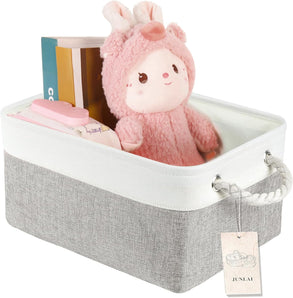 [RESIGILAT] Cos depozitare textil, manere, gri alb, mic