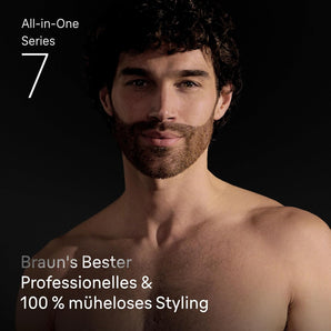 [RESIGILAT] Trimmer Multigrooming Braun All-in-One Seria 7, 12-în-1, pentru barbă, nas, păr, față, cap și corp, acumulator 120 min, 14 setări lungime (3-21 mm), rezistent la apă, AIO7545, Gri. Ideal pentru piața din România.