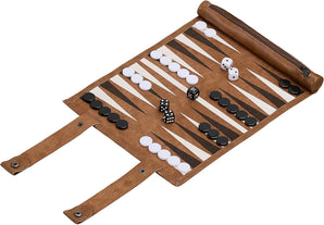 [RESIGILAT] Joc Backgammon portabil Relaxdays, tabla piele, maro