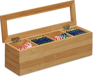 [RESIGILAT] Cutie ceai Relaxdays, 4 compartimente, 9 x 30 x 9 cm, maro natural