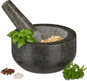 [RESIGILAT] Mosier din granit Relaxdays, 16 cm, 400 ml, gri.