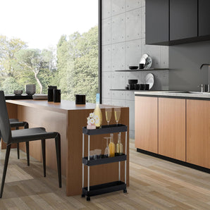 [RESIGILAT] Relaxdays Carucior, 3 niveluri, raft negru pentru bucatarie