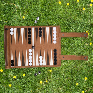 [RESIGILAT] Joc Backgammon portabil Relaxdays, tabla piele, maro